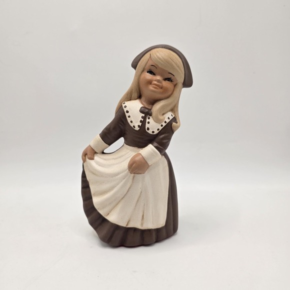 Other - Vintage 1979 Hand‎ Painted Pilgrim Girl Figurine Brown & Cream Dress
